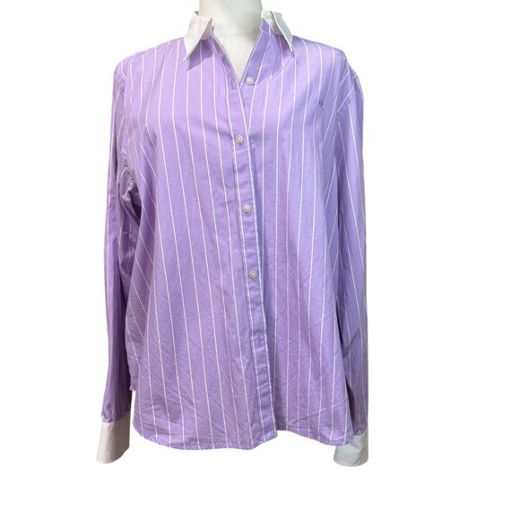 Ralph Lauren Classic  Striped Button-Down Shirt Purple White Contrast Collar XL - Picture 1 of 8